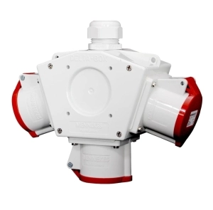 TOMA TRIPLE AEREO  (PULPO) 32AMP 3P+T 415V ROJO 6H IP44 (DELTA BOX)